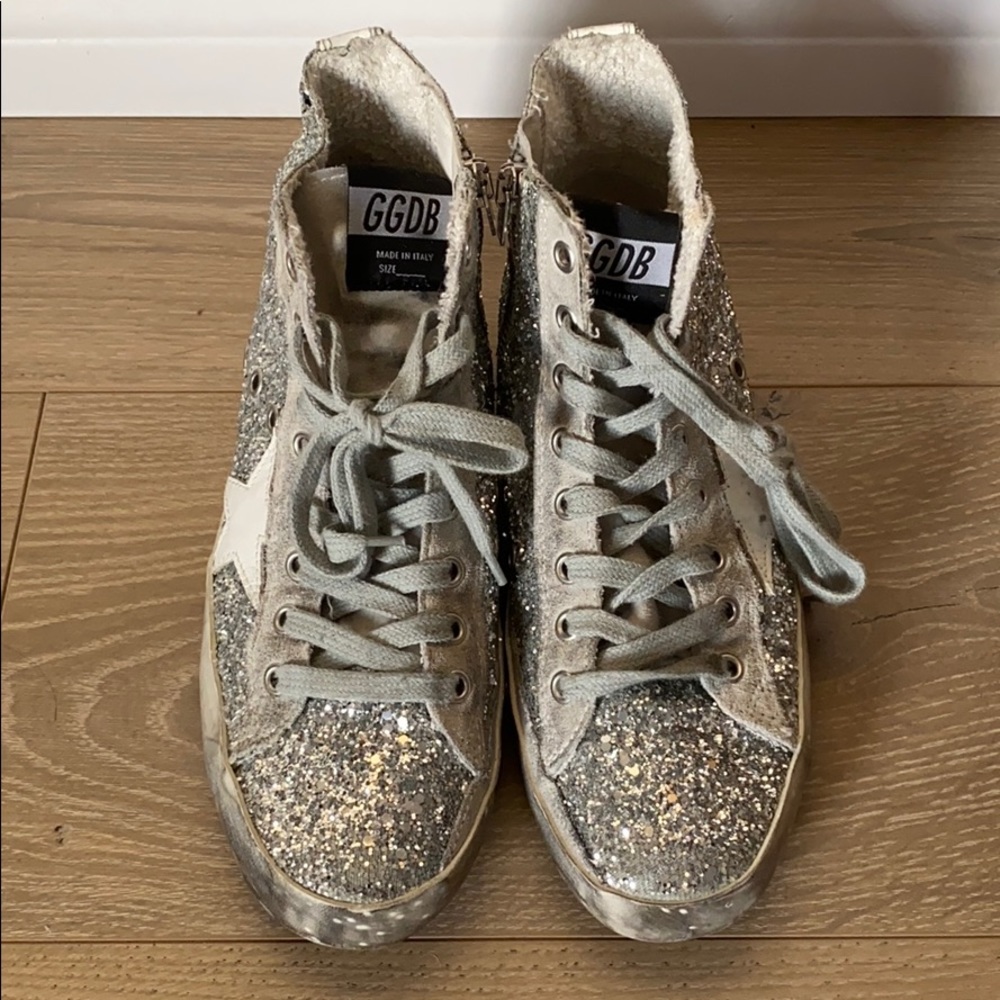 Silver Glitter Golden Goose High Top Sneakers